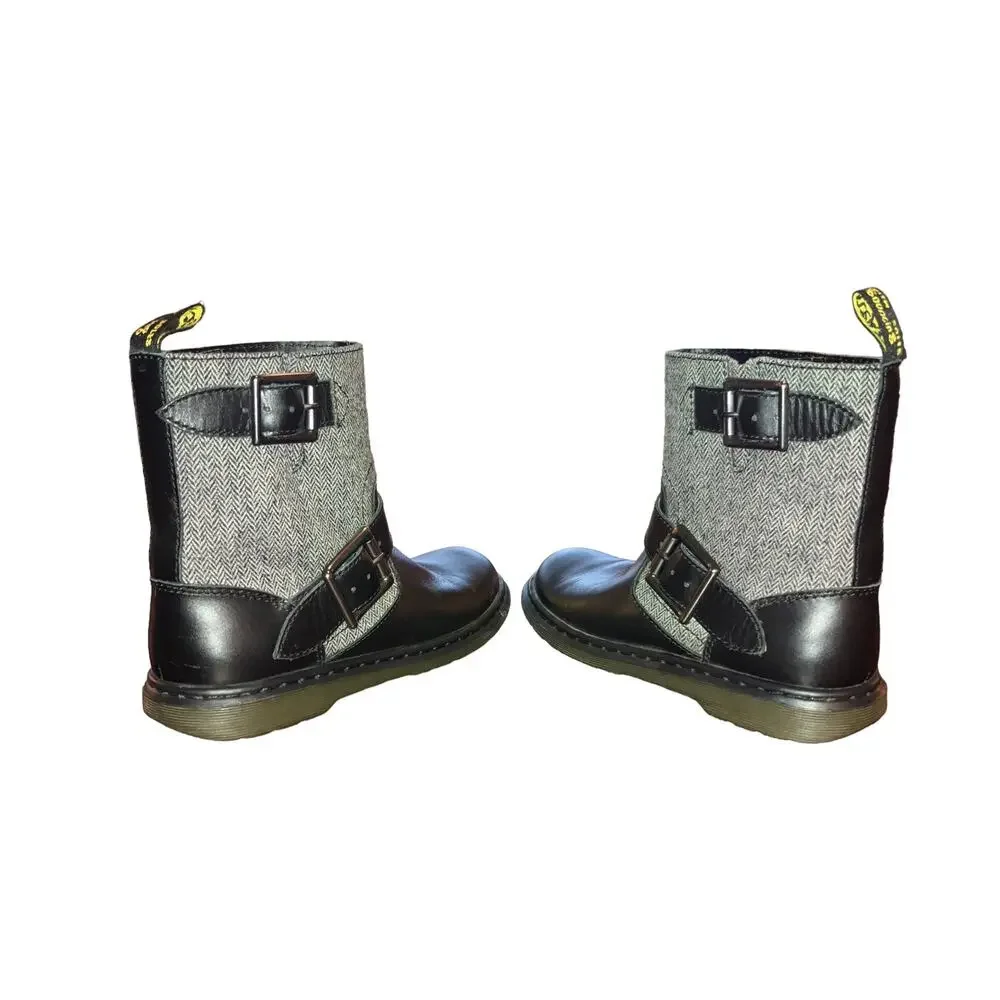 Dr. Martens Gayle Biker Boots with Houndstooth Black and White Tweed- EU 36 US 5